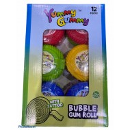 Yummy Gummy Assorted Halal Bubblegum Rolls With Tattoo 12 Pack